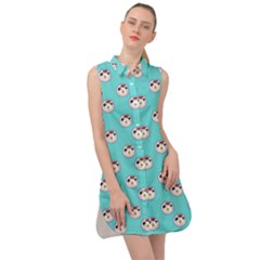 English Breakfast Aqua Sleeveless Shirt Dress