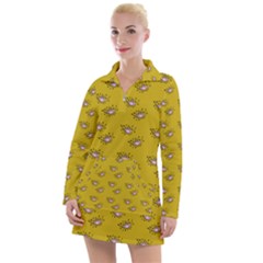 Zodiac Bat Pink Yellow Women s Long Sleeve Casual Dress