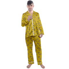 Zodiac Bat Pink Yellow Men s Satin Pajamas Long Pants Set by snowwhitegirl