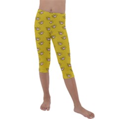 Zodiac Bat Pink Yellow Kids  Lightweight Velour Capri Leggings  by snowwhitegirl