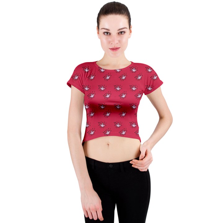 Zodiac Bat Pink Red Crew Neck Crop Top