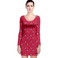 Zodiac Bat Pink Red Long Sleeve Velvet Bodycon Dress by snowwhitegirl