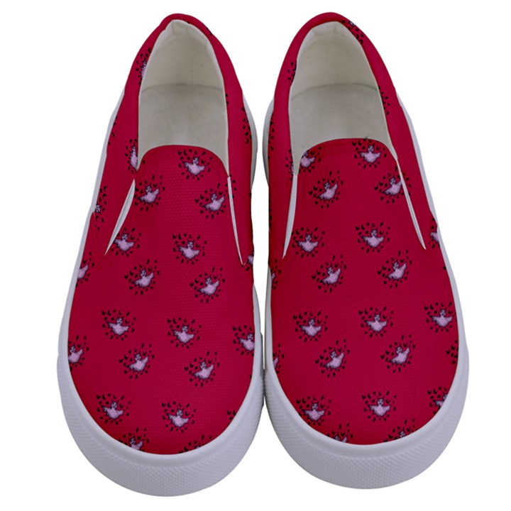 Zodiac Bat Pink Red Kids  Canvas Slip Ons