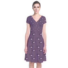 Zodiac Bat Pink Grey Short Sleeve Front Wrap Dress by snowwhitegirl