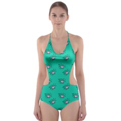 Zodiac Bat Pink Teal Cut-out One Piece Swimsuit by snowwhitegirl