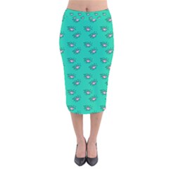 Zodiac Bat Pink Teal Velvet Midi Pencil Skirt by snowwhitegirl