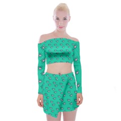 Zodiac Bat Pink Teal Off Shoulder Top With Mini Skirt Set by snowwhitegirl