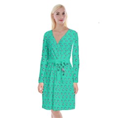 Zodiac Bat Pink Teal Long Sleeve Velvet Front Wrap Dress by snowwhitegirl