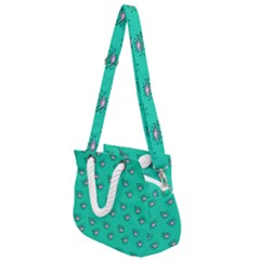 Zodiac Bat Pink Teal Rope Handles Shoulder Strap Bag