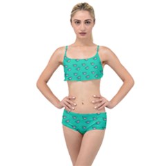 Zodiac Bat Pink Teal Layered Top Bikini Set by snowwhitegirl