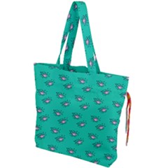 Zodiac Bat Pink Teal Drawstring Tote Bag by snowwhitegirl