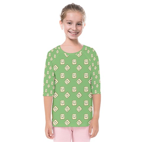 Happy Toast Green Kids  Quarter Sleeve Raglan Tee by snowwhitegirl