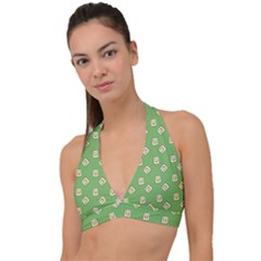 Happy Toast Green Halter Plunge Bikini Top