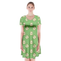 Happy Toast Green Short Sleeve V-neck Flare Dress