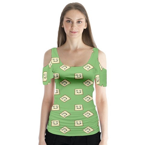 Happy Toast Green Butterfly Sleeve Cutout Tee  by snowwhitegirl