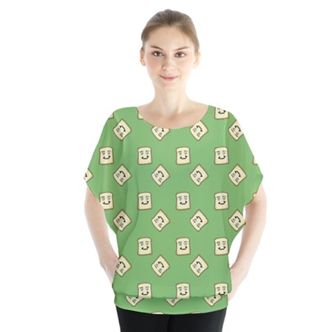 Happy Toast Green Batwing Chiffon Blouse by snowwhitegirl