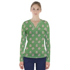 Happy Toast Green V-Neck Long Sleeve Top