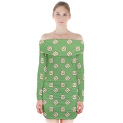 Happy Toast Green Long Sleeve Off Shoulder Dress