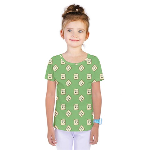 Happy Toast Green Kids  One Piece Tee by snowwhitegirl