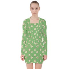 Happy Toast Green V-neck Bodycon Long Sleeve Dress