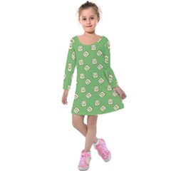 Happy Toast Green Kids  Long Sleeve Velvet Dress