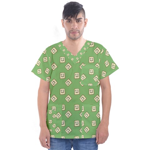 Happy Toast Green Men s V-neck Scrub Top by snowwhitegirl