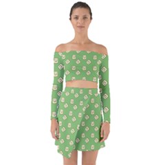 Happy Toast Green Off Shoulder Top with Skirt Set