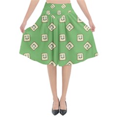 Happy Toast Green Flared Midi Skirt by snowwhitegirl