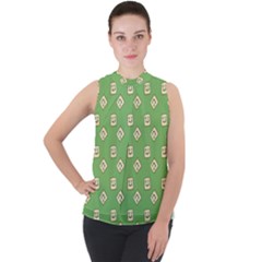 Happy Toast Green Mock Neck Chiffon Sleeveless Top