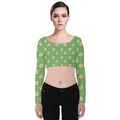 Happy Toast Green Velvet Long Sleeve Crop Top