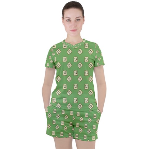 Happy Toast Green Women s Tee And Shorts Set by snowwhitegirl