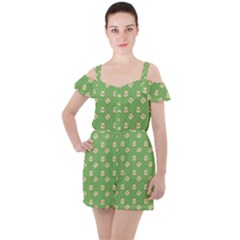 Happy Toast Green Ruffle Cut Out Chiffon Playsuit