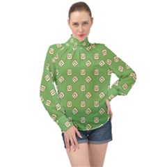 Happy Toast Green High Neck Long Sleeve Chiffon Top by snowwhitegirl