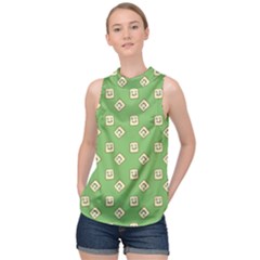 Happy Toast Green High Neck Satin Top