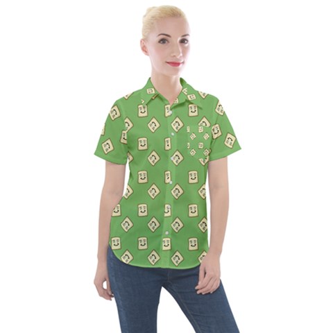 Happy Toast Green Women s Short Sleeve Pocket Shirt by snowwhitegirl