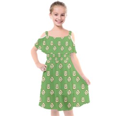 Happy Toast Green Kids  Cut Out Shoulders Chiffon Dress