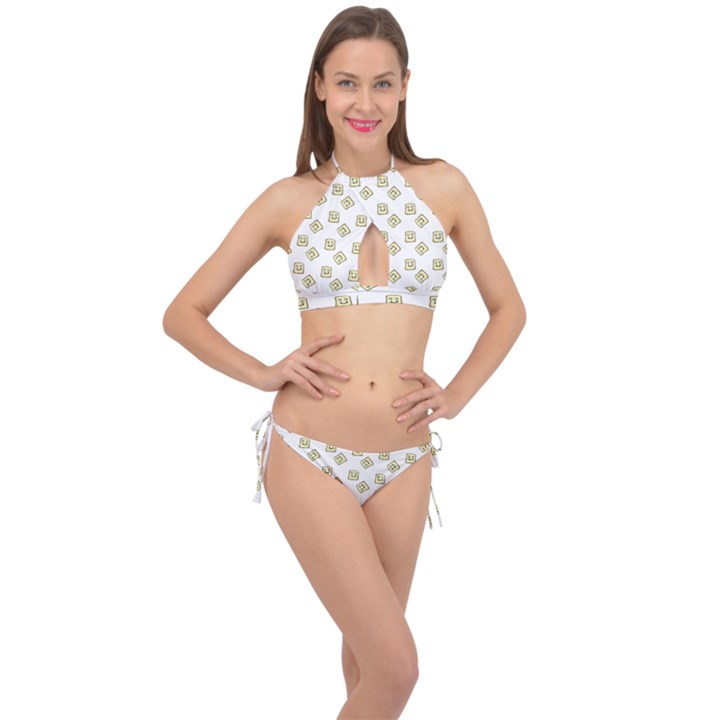 Happy Toast White Cross Front Halter Bikini Set