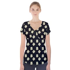 Happy Toast Black Short Sleeve Front Detail Top