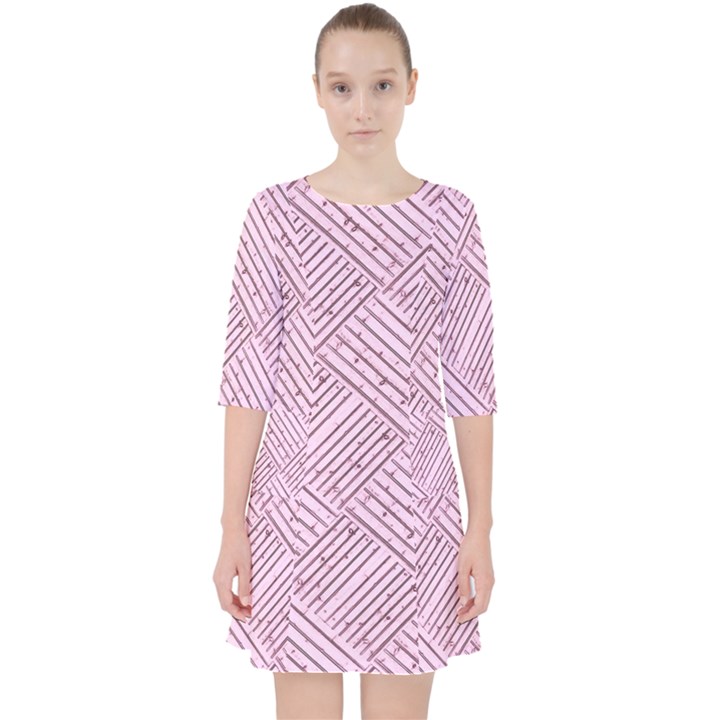 Wood Texture Diagonal Weave Pastel Pocket Dress