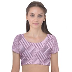 Wood Texture Diagonal Weave Pastel Velvet Short Sleeve Crop Top 