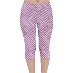 Wood Texture Diagonal Weave Pastel Velvet Capri Leggings  by Mariart