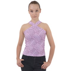 Wood Texture Diagonal Weave Pastel Cross Neck Velour Top