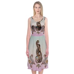 Abstract Decorative Floral Design, Mandala Midi Sleeveless Dress by FantasyWorld7