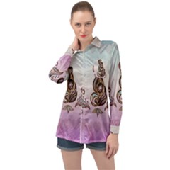 Abstract Decorative Floral Design, Mandala Long Sleeve Satin Shirt