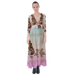 Abstract Decorative Floral Design, Mandala Button Up Maxi Dress