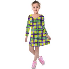 Plaid 3 Kids  Long Sleeve Velvet Dress