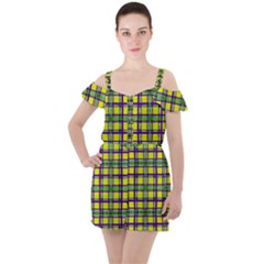 Plaid 3 Ruffle Cut Out Chiffon Playsuit