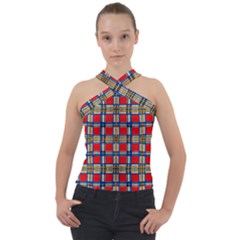 Plaid 4 Cross Neck Velour Top