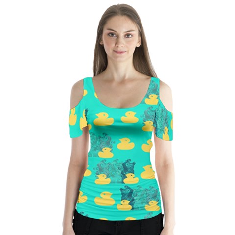 Little Yellow Duckies Butterfly Sleeve Cutout Tee  by VeataAtticus