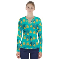 Little Yellow Duckies V-neck Long Sleeve Top